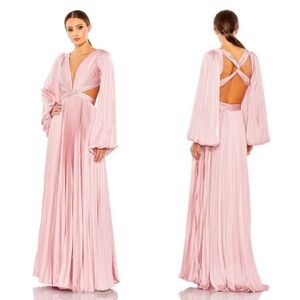 Mac Duggal #26737 - Elegant Pink Pleated Maxi Dress with Open Back NWT - Size 4